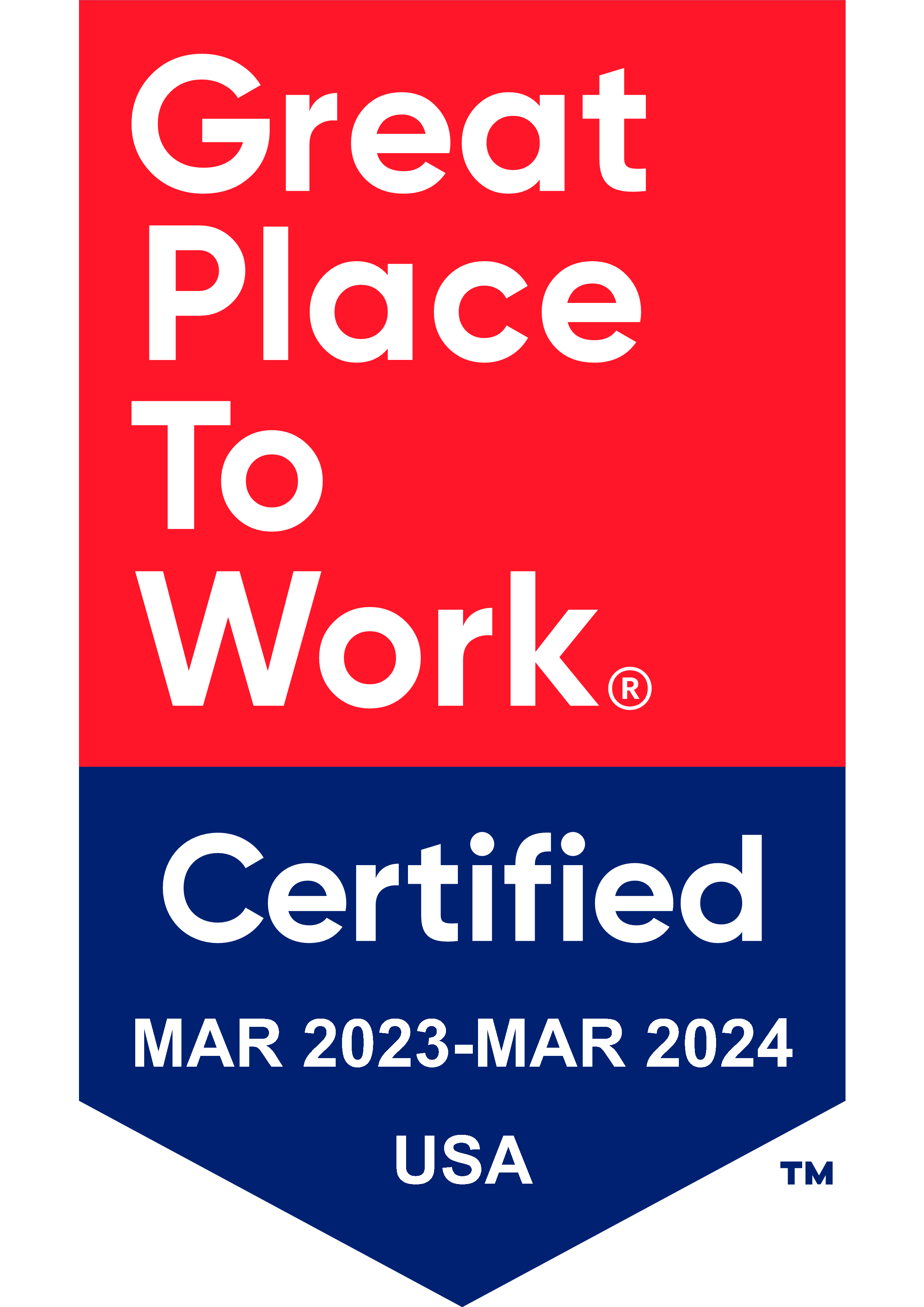 Great places to Work 2017 to 2023 certification.
